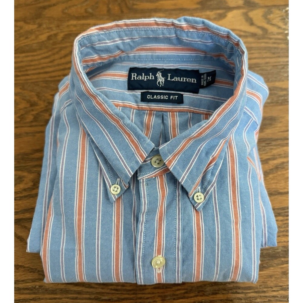 90s Ralph Lauren Button Shirt Mens M Blue White Orange Purple Long Sleeve Preppy